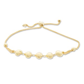 030 Gauge Heart Bolo Bracelet in 10K Gold - 9.25"