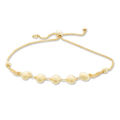 030 Gauge Heart Bolo Bracelet in 10K Gold - 9.25"