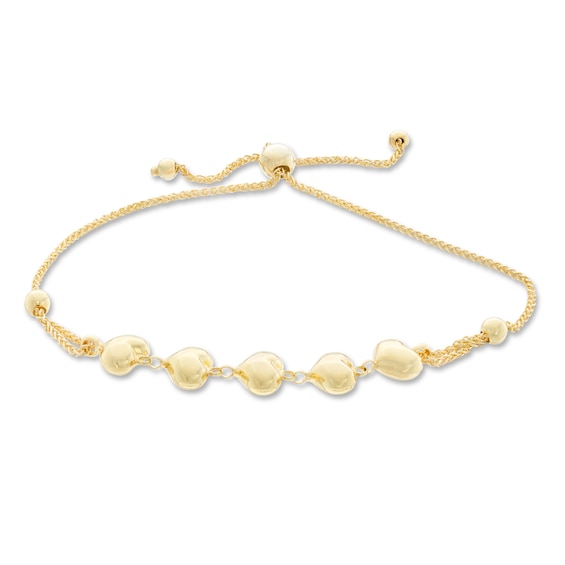 030 Gauge Heart Bolo Bracelet in 10K Gold - 9.25"