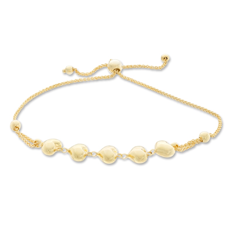 030 Gauge Heart Bolo Bracelet in 10K Gold - 9.25"