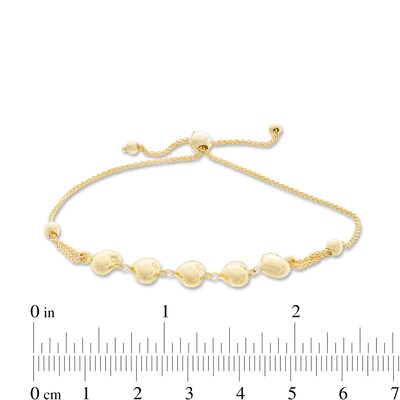 030 Gauge Heart Bolo Bracelet in 10K Gold - 9.25"