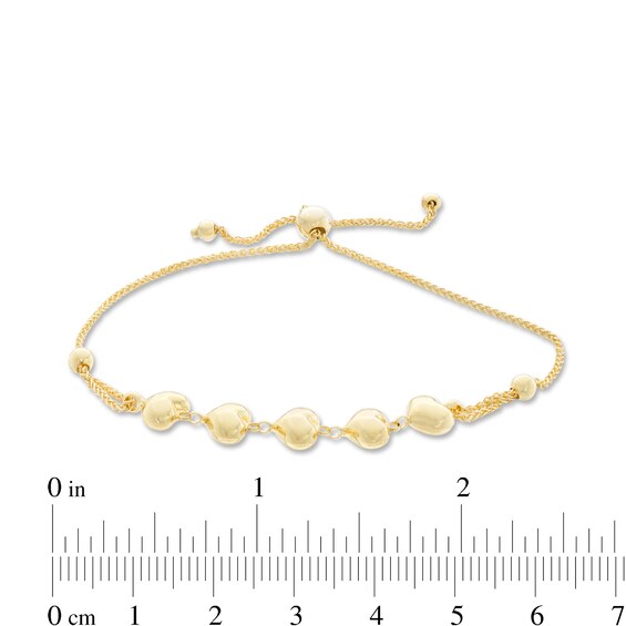 030 Gauge Heart Bolo Bracelet in 10K Gold - 9.25"