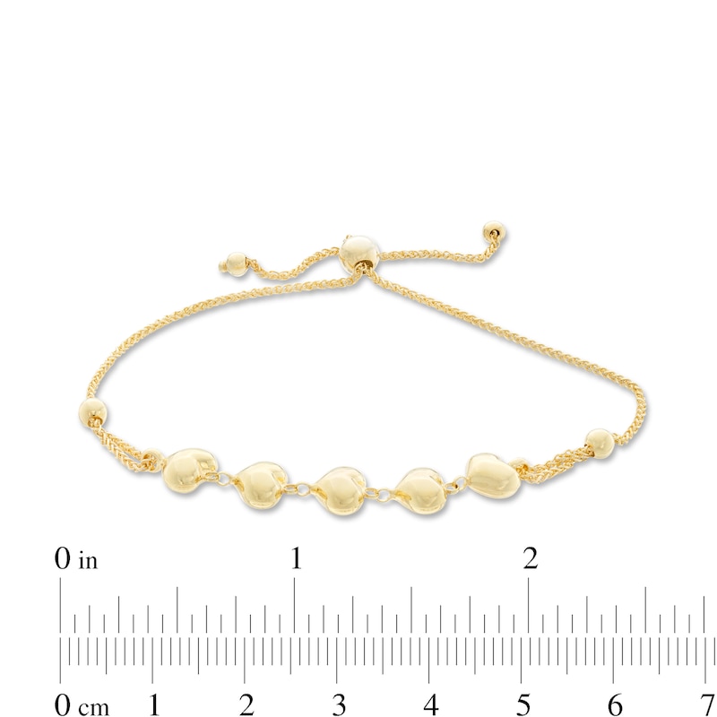 030 Gauge Heart Bolo Bracelet in 10K Gold - 9.25"