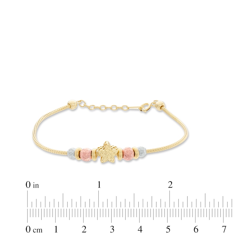 Main Image 2 of 017 Gauge Diamond-Cut Star Shaped and Round Beads Bracelet in 10K Tri-Tone Gold - 7.5"