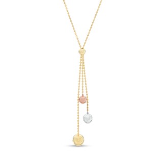 080 Gauge Three Round Beads "Y" Necklace in 10K Tri-Tone Gold
