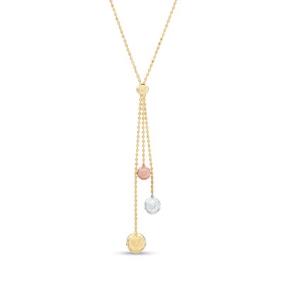 080 Gauge Three Round Beads "Y" Necklace in 10K Tri-Tone Gold