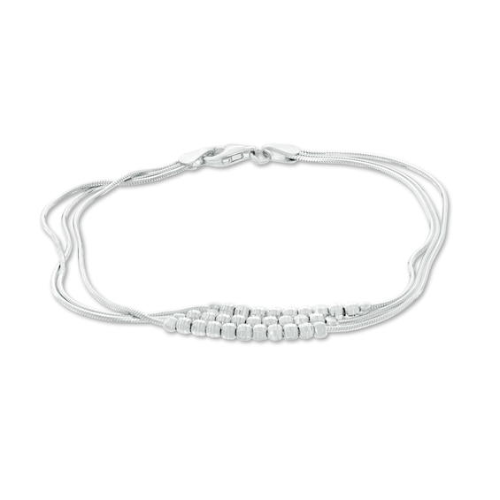 020 Gauge Diamond-Cut Beaded Triple Strand Bracelet in Sterling Silver - 7.5"