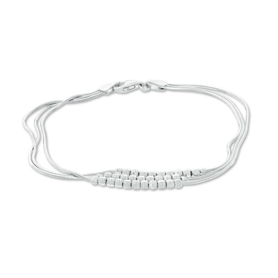 020 Gauge Diamond-Cut Beaded Triple Strand Bracelet in Sterling Silver - 7.5"