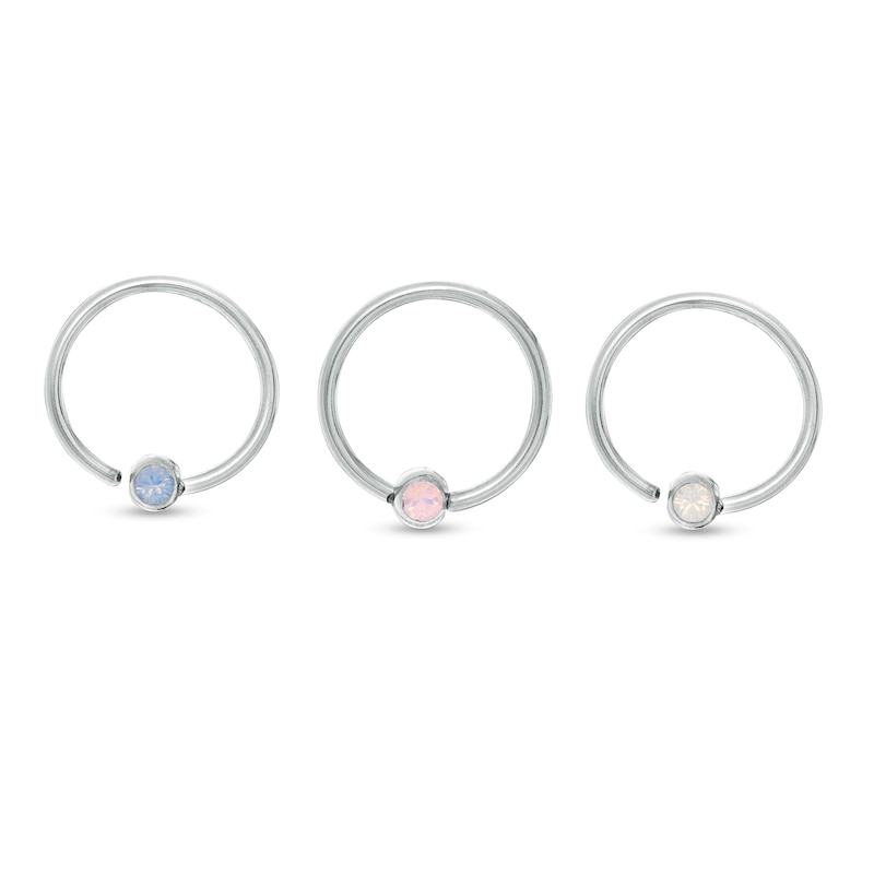020 Gauge Multi-Color Crystal Captive Bead Ring Set in Solid Stainless Steel