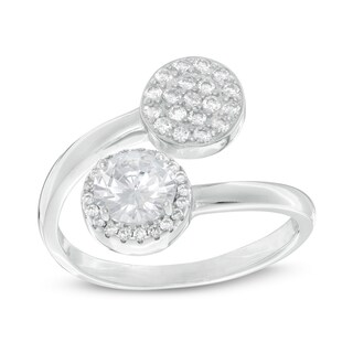 6mm Cubic Zirconia Frame and Composite Disc Bypass Ring in Sterling Silver