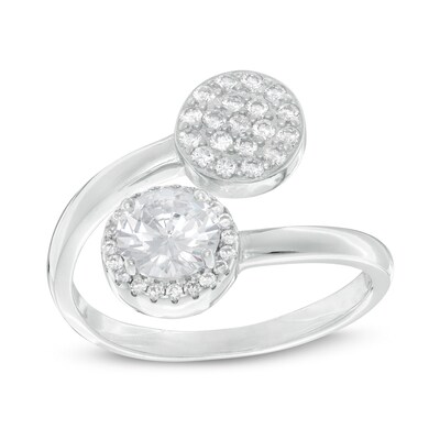 6mm Cubic Zirconia Frame and Composite Disc Bypass Ring in Sterling Silver