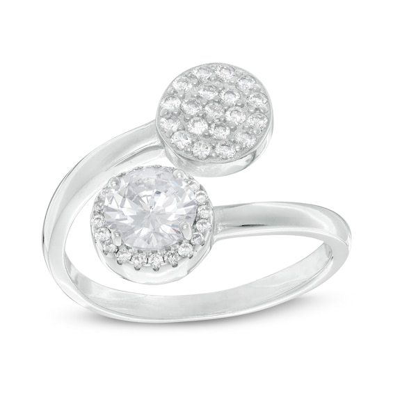 6mm Cubic Zirconia Frame and Composite Disc Bypass Ring in Sterling Silver