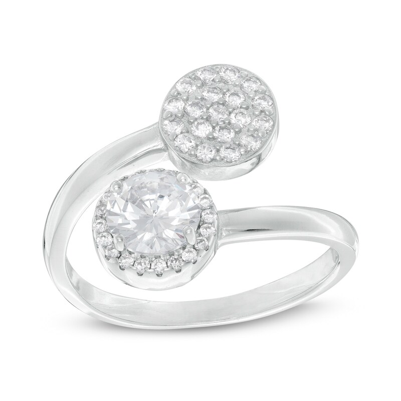 6mm Cubic Zirconia Frame and Composite Disc Bypass Ring in Sterling Silver