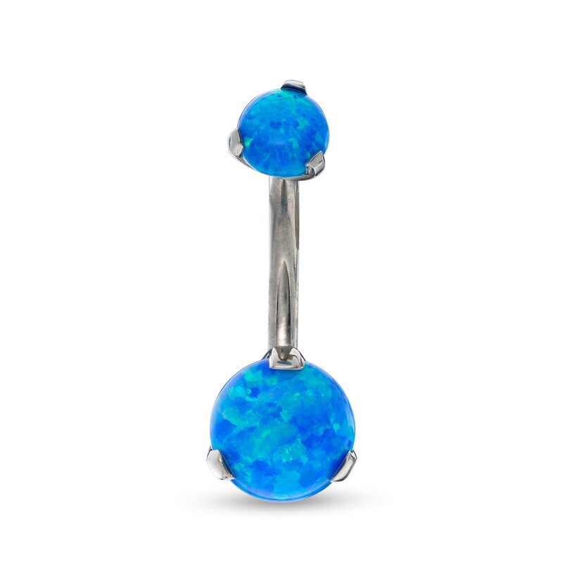 014 Gauge 8mm Lab-Created Blue Opal Belly Button Ring in Titanium - 7/16"