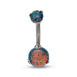 014 Gauge 8mm Lab-Created Black Opal Belly Button Ring in Titanium - 7/16&quot;