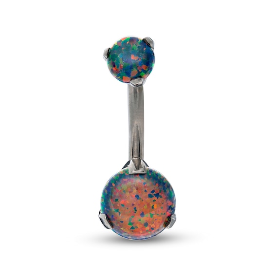 014 Gauge 8mm Lab-Created Opal Belly Button Ring in Titanium