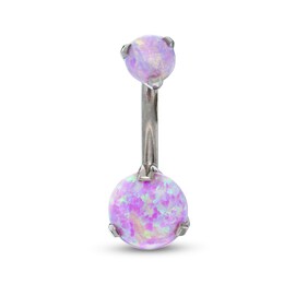 014 Gauge 8mm Lab-Created Pink Opal Belly Button Ring in Titanium - 7/16&quot;