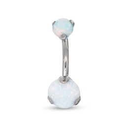 014 Gauge 8mm Lab-Created Opal Belly Button Ring in Titanium - 7/16&quot;