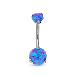 014 Gauge 8mm Lab-Created Purple Opal Belly Button Ring in Titanium - 7/16&quot;