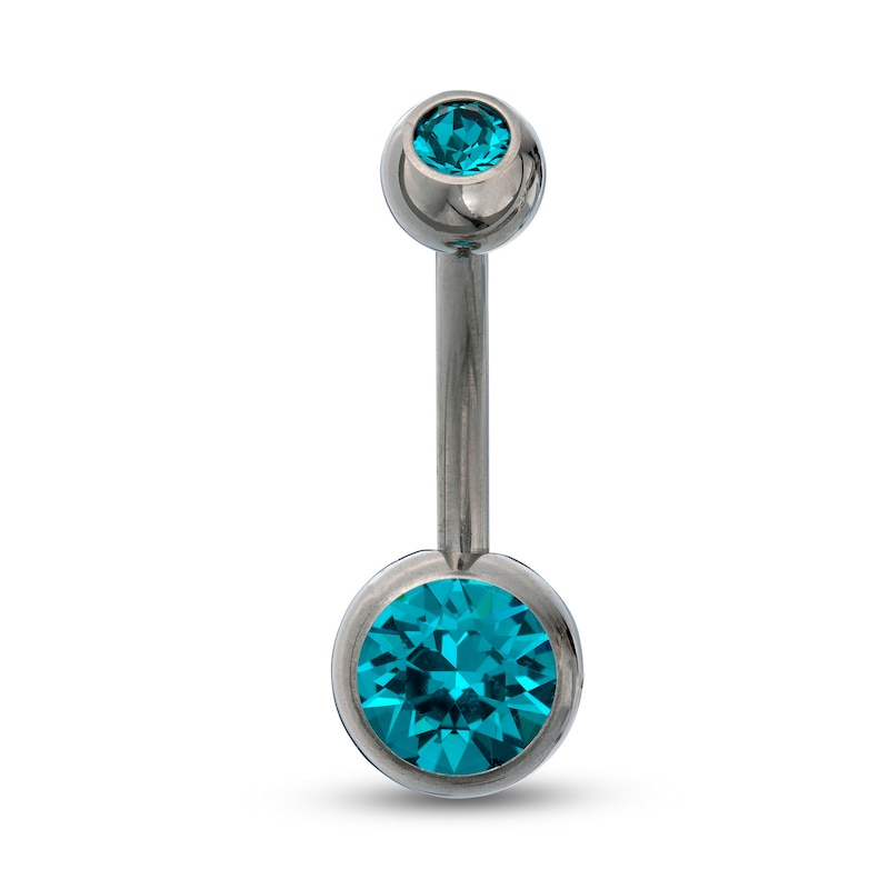 014 Gauge 8mm Blue Crystal Belly Button Ring in Titanium - 7/16"