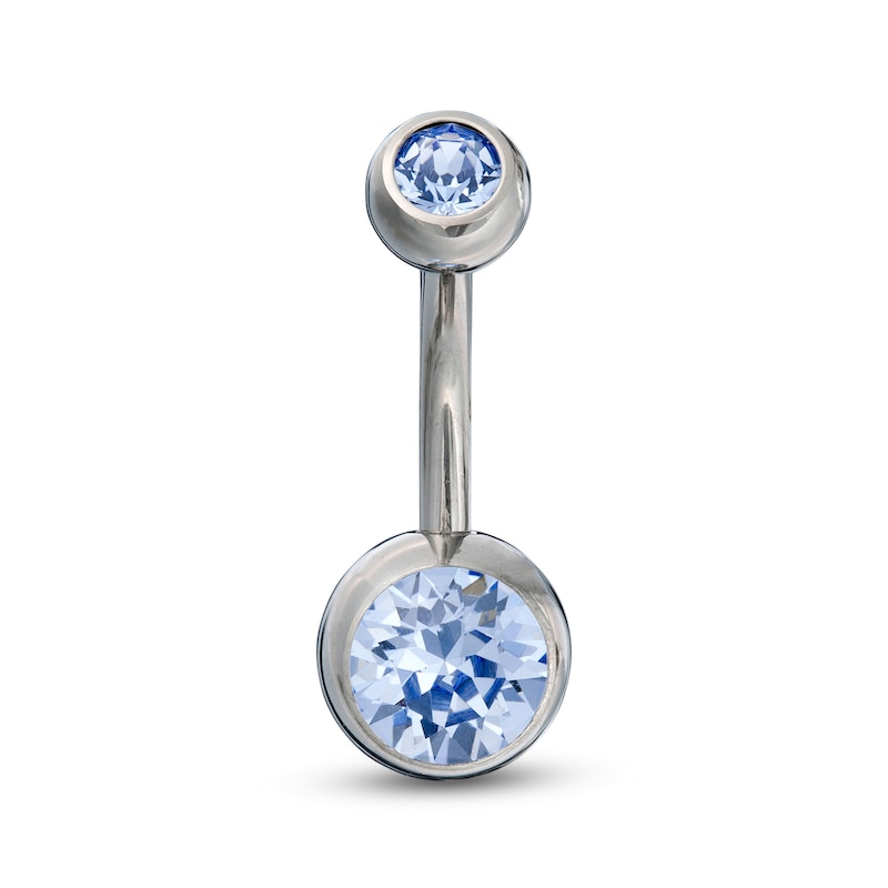 Titanium Light Blue Crystal Belly Button Ring - 14G 7/16"