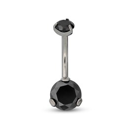 014 Gauge 8mm Black Cubic Zirconia Belly Button Ring in Titanium - 7/16&quot;