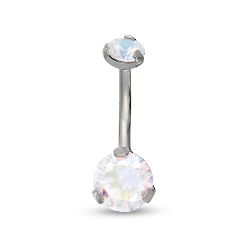 Titanium CZ Iridescent Belly Button Ring - 14G 7/16"