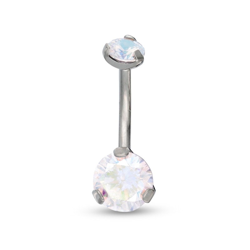 Titanium CZ Iridescent Belly Button Ring - 14G 7/16"