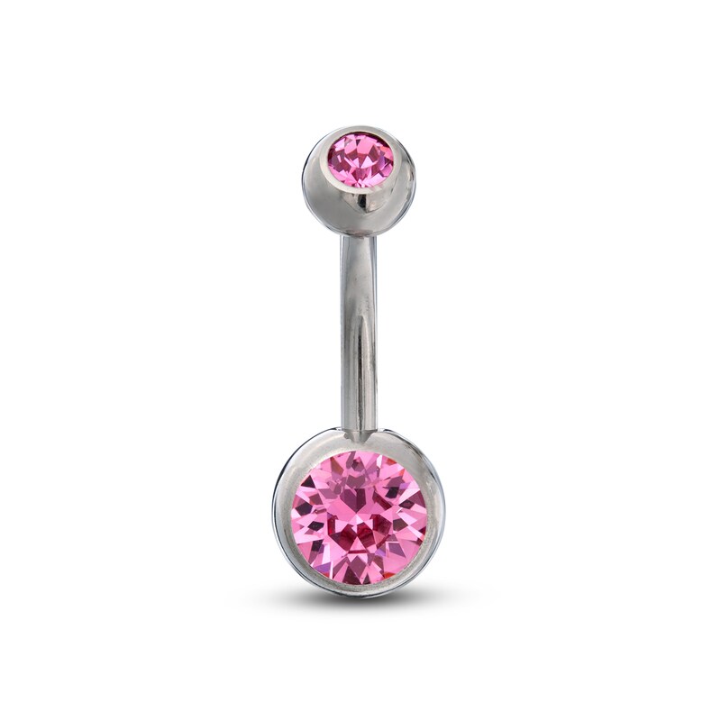 Titanium Pink Crystal Belly Button Ring - 14G 7/16"