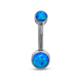 014 Gauge 6mm Simulated Blue Opal Belly Button Ring in Titanium - 7/16&quot;