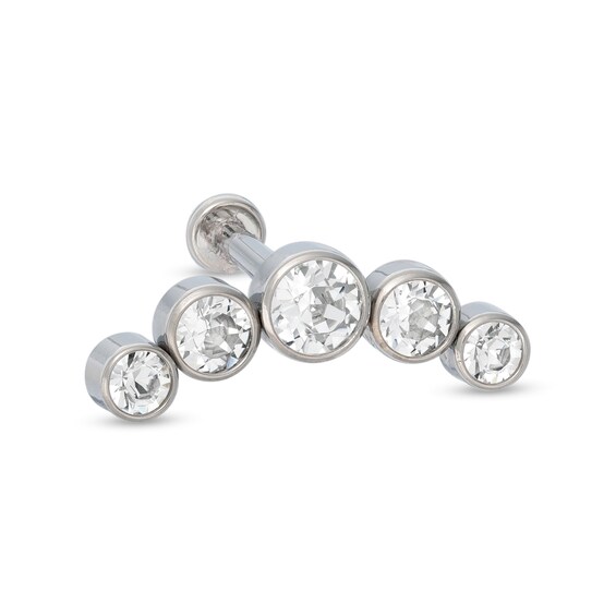 018 Gauge Crystal Five Stone Curved Cartilage Barbell in Titanium - 5/16"