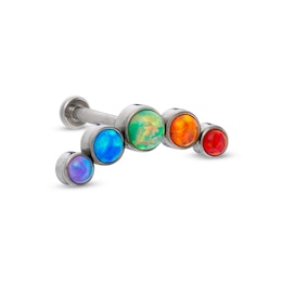018 Gauge Simulated Multi-Color Opal Five Stone Curved Cartilage Barbell in Titanium - 5/16&quot;