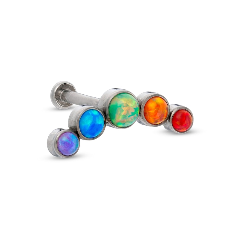 018 Gauge Simulated Multi-Color Opal Five Stone Curved Cartilage Barbell in Titanium - 5/16"