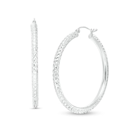 40mm Diamond-Cut Hoop Earrings in 14K Tube Hollow White Gold