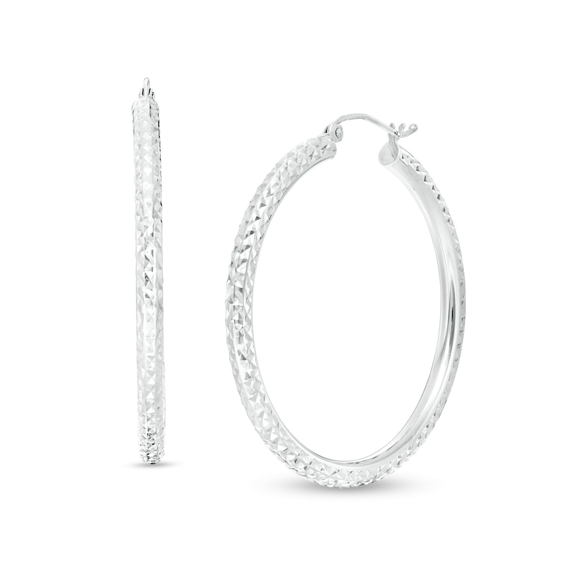40mm Diamond-Cut Hoop Earrings in 14K Tube Hollow White Gold
