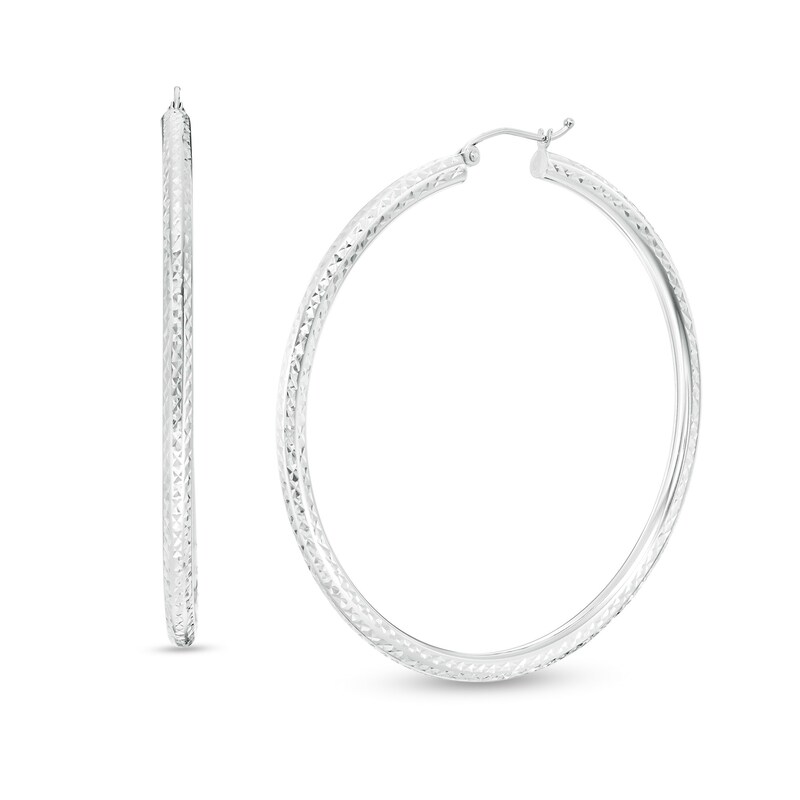 55mm DiamondCut Hoop Earrings in 14K Tube Hollow White Gold Banter