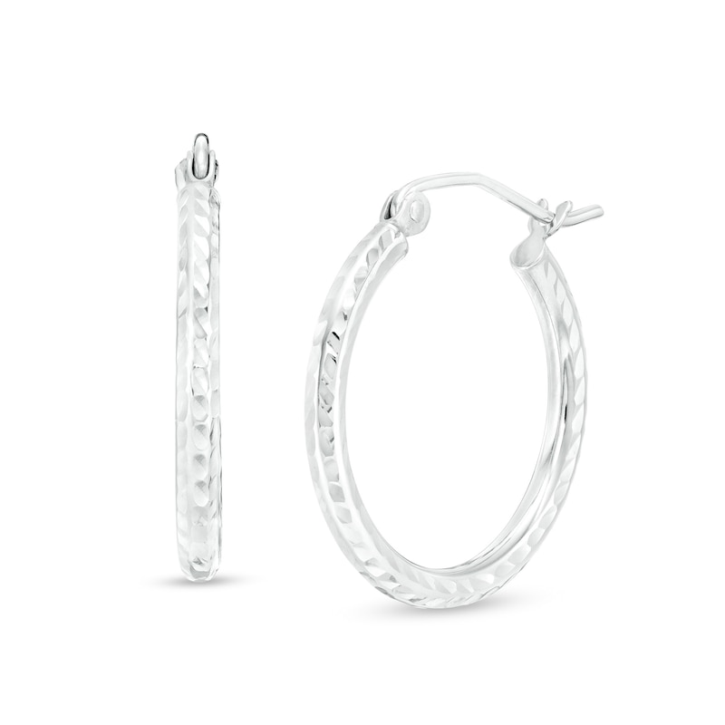 20mm Diamond-Cut Hoop Earrings in 14K Tube Hollow White Gold