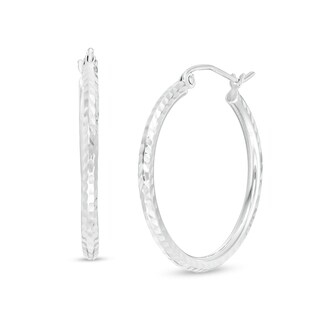 25mm Diamond-Cut Hoop Earrings in 14K Tube Hollow Gold