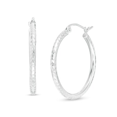 25mm Diamond-Cut Hoop Earrings in 14K Tube Hollow Gold