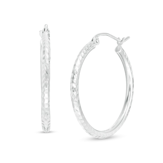 25mm Diamond-Cut Hoop Earrings in 14K Tube Hollow Gold