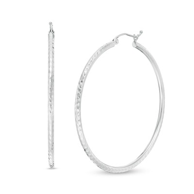45mm Diamond-Cut Hoop Earrings in 14K Tube Hollow White Gold