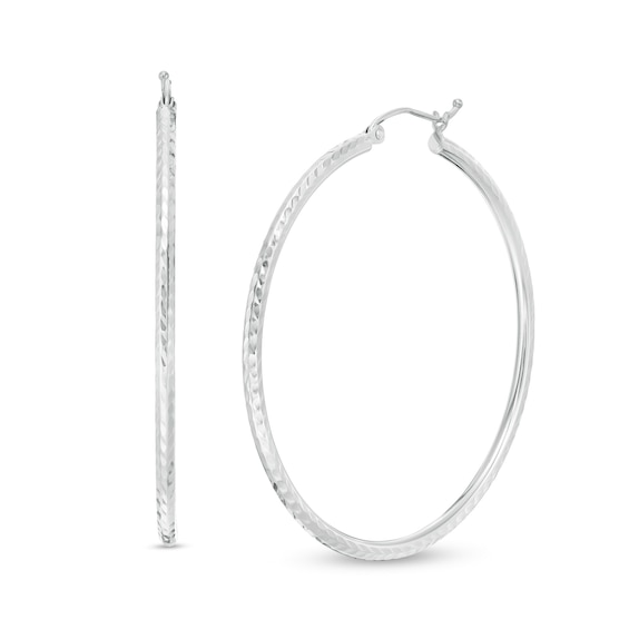 45mm Diamond-Cut Hoop Earrings in 14K Tube Hollow White Gold