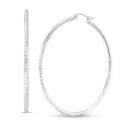 55mm Diamond-Cut Hoop Earrings in 14K Tube Hollow White Gold