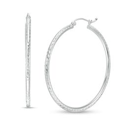 40mm Diamond-Cut Hoop Earrings in 14K Tube Hollow White Gold