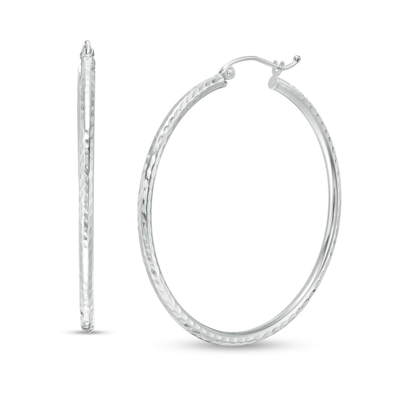 Main Image 1 of 40mm Diamond-Cut Hoop Earrings in 14K Tube Hollow White Gold