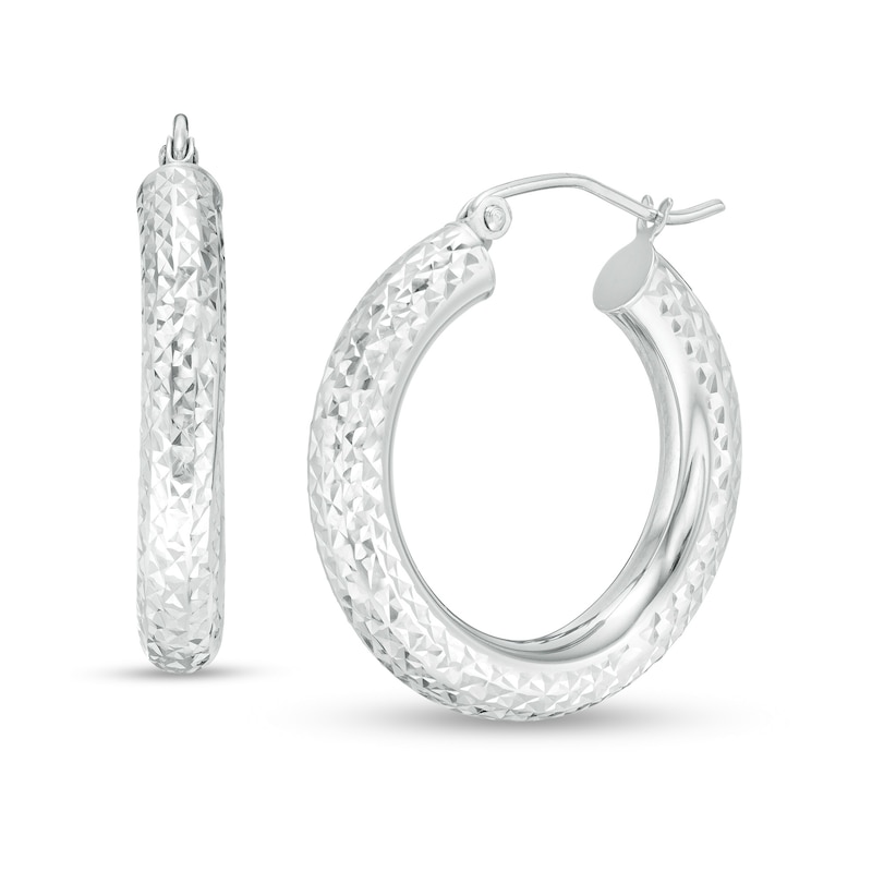 Main Image 1 of 25mm Diamond-Cut Hoop Earrings in 14K Tube Hollow White Gold