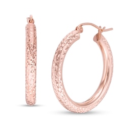 25mm Diamond-Cut Hoop Earrings in 14K Tube Hollow Rose Gold