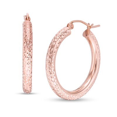 25mm Diamond-Cut Hoop Earrings in 14K Tube Hollow Rose Gold