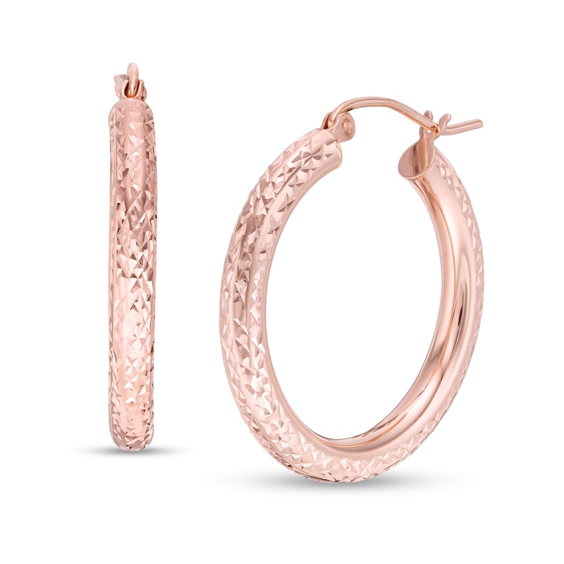 25mm Diamond-Cut Hoop Earrings in 14K Tube Hollow Rose Gold