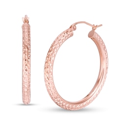 30mm Diamond-Cut Tube Hoop Earrings in 14K Rose Gold